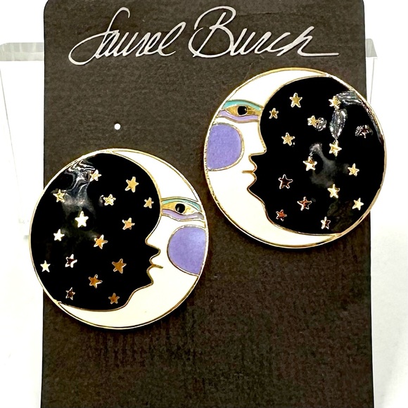 Laurel Burch Moon Face Enamel Earrings Vintage Retired - Picture 1 of 6
